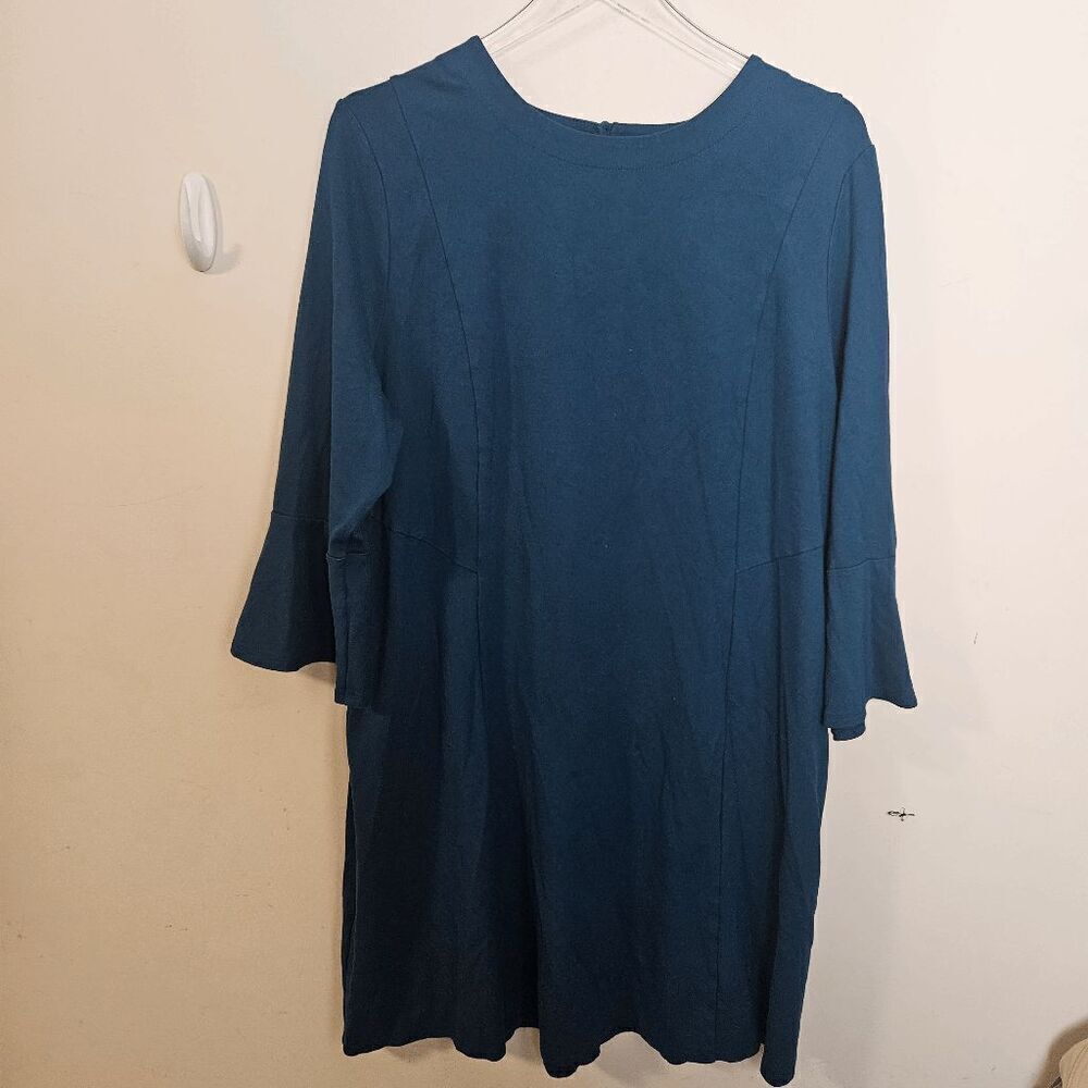 J. Jill Ponte Long Sleeve Bell Sleeve Shift Dress Women's Blue Size XL Modest Ca